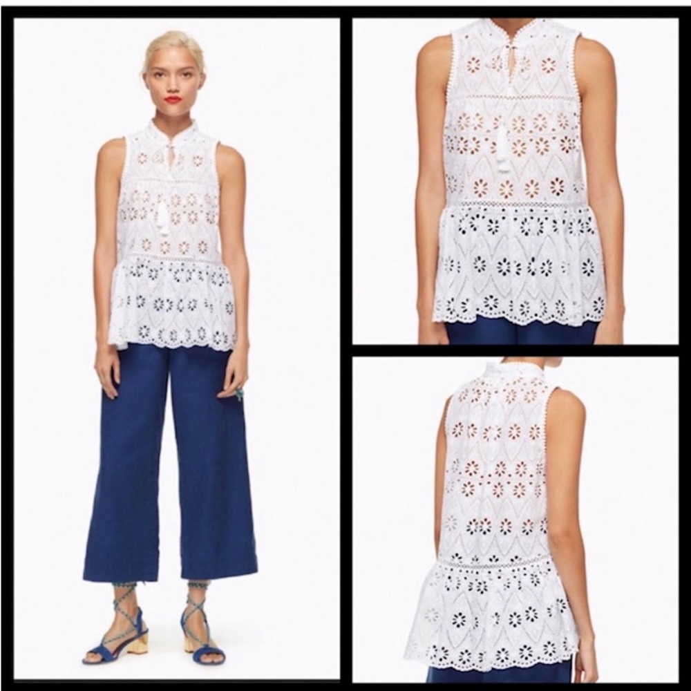 Kate Spade Floral Eyelet Lace Peplum Sleeveless Top
